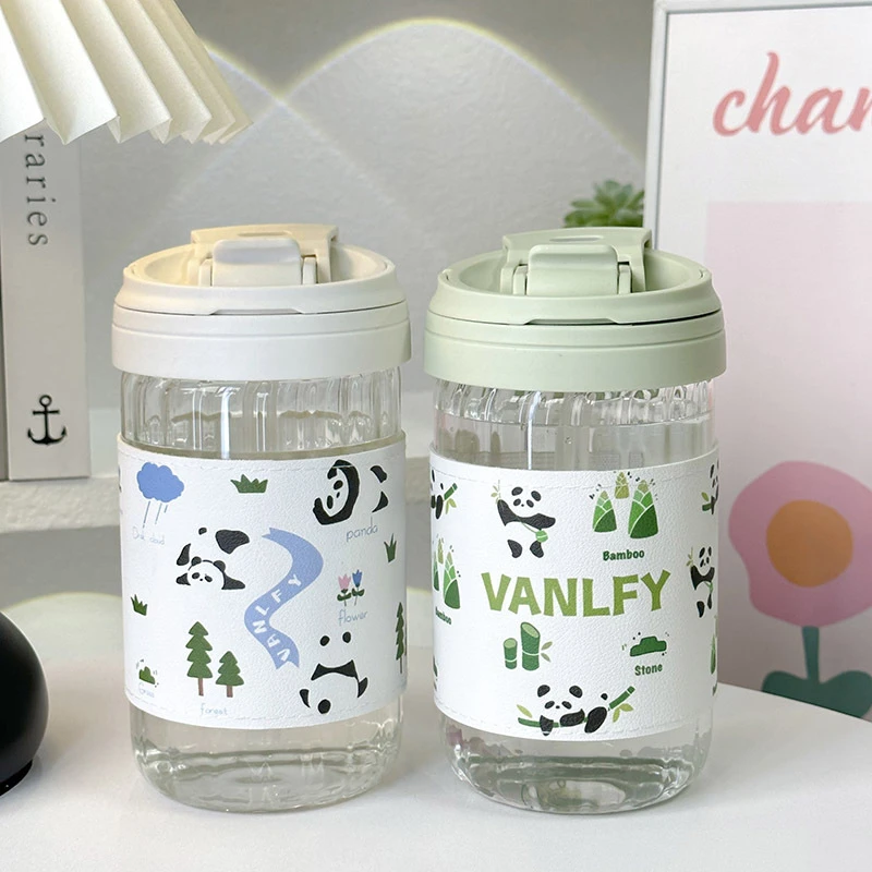 熊猫可爱耐高温吸管防爆小众女水杯设计感2025新品爆款玻璃杯