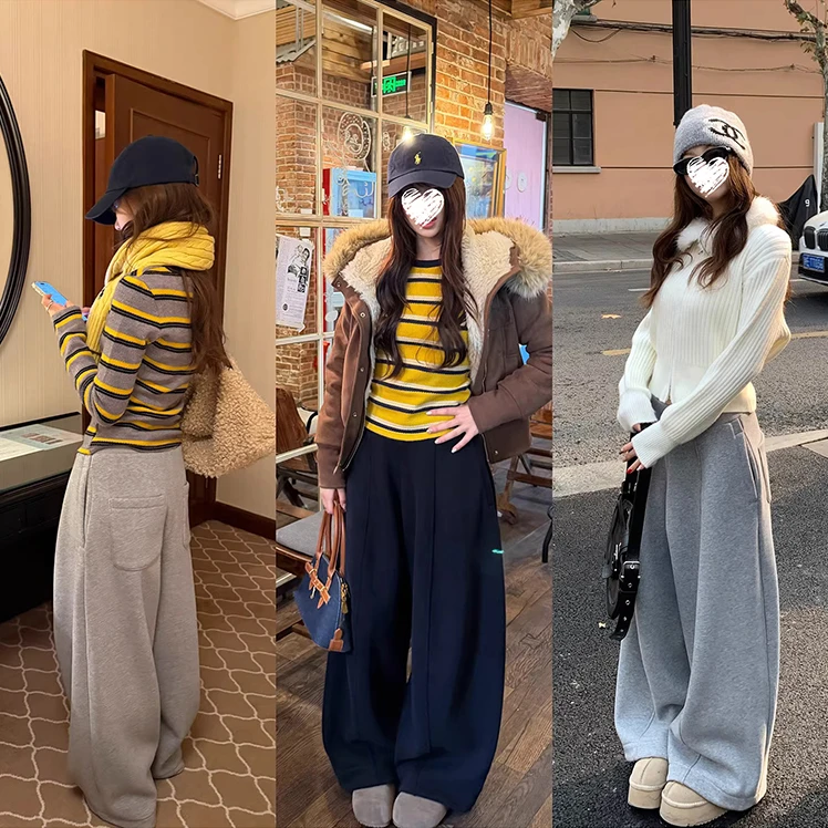 加厚卫衣裤冬季新款韩版直筒运动休闲宽松阔腿长裤女61386