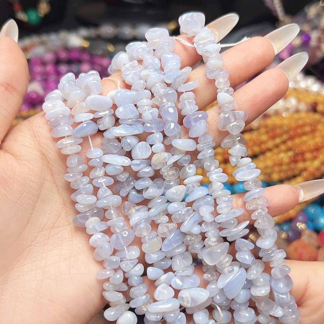 玛瑙/玉髓未镶嵌珠宝半成品T75 天然蓝玉髓紫玛瑙叠片一条20cm