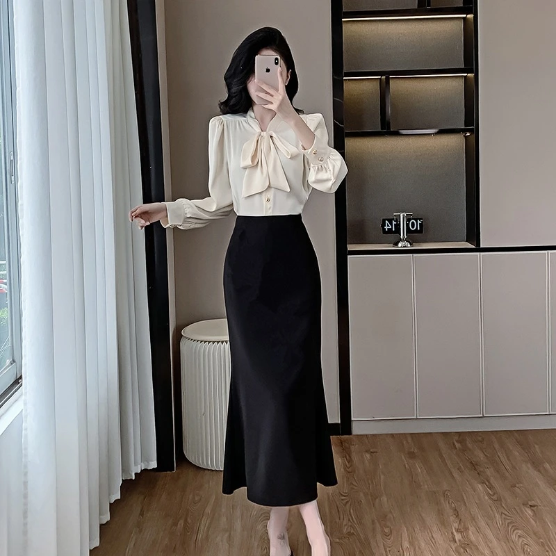 SM潮流2025秋季新款气质缎面上衣包臀开叉鱼尾半身裙两件套装裙子