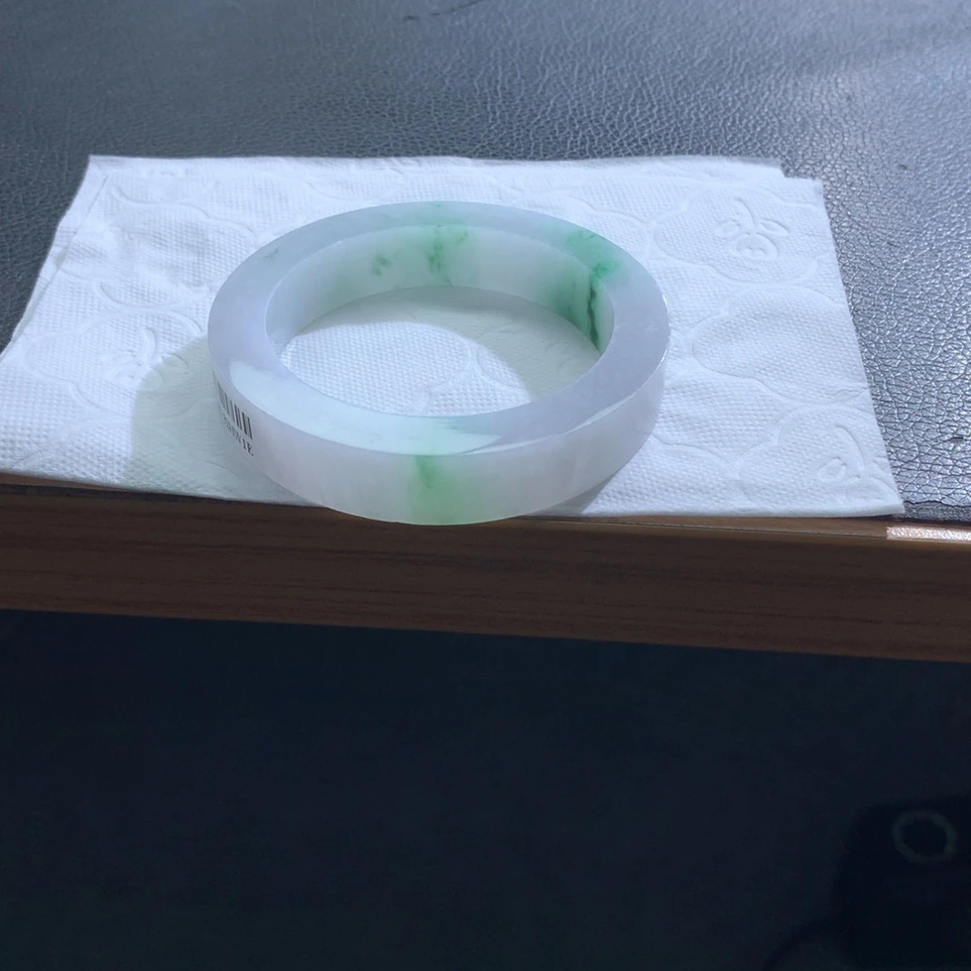 定制翡翠未镶嵌翡翠手镯阳春白雪飘绿花