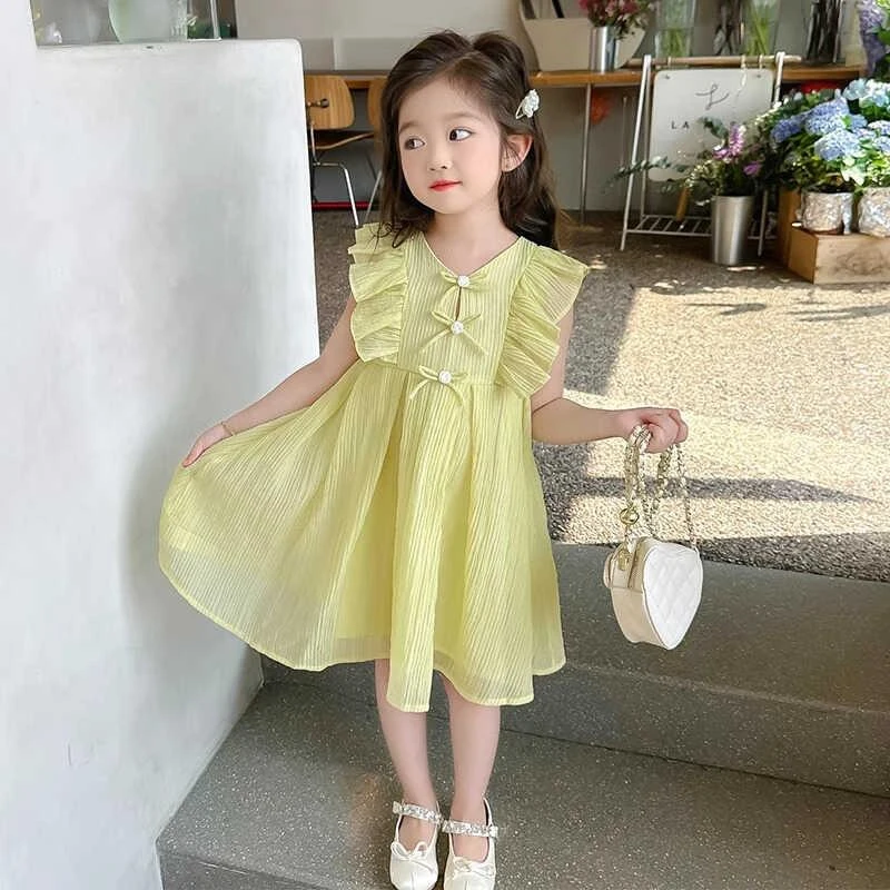 FAVMARTHA女童连衣裙小女孩夏季新款洋气飞飞袖公主裙儿童甜美蝴