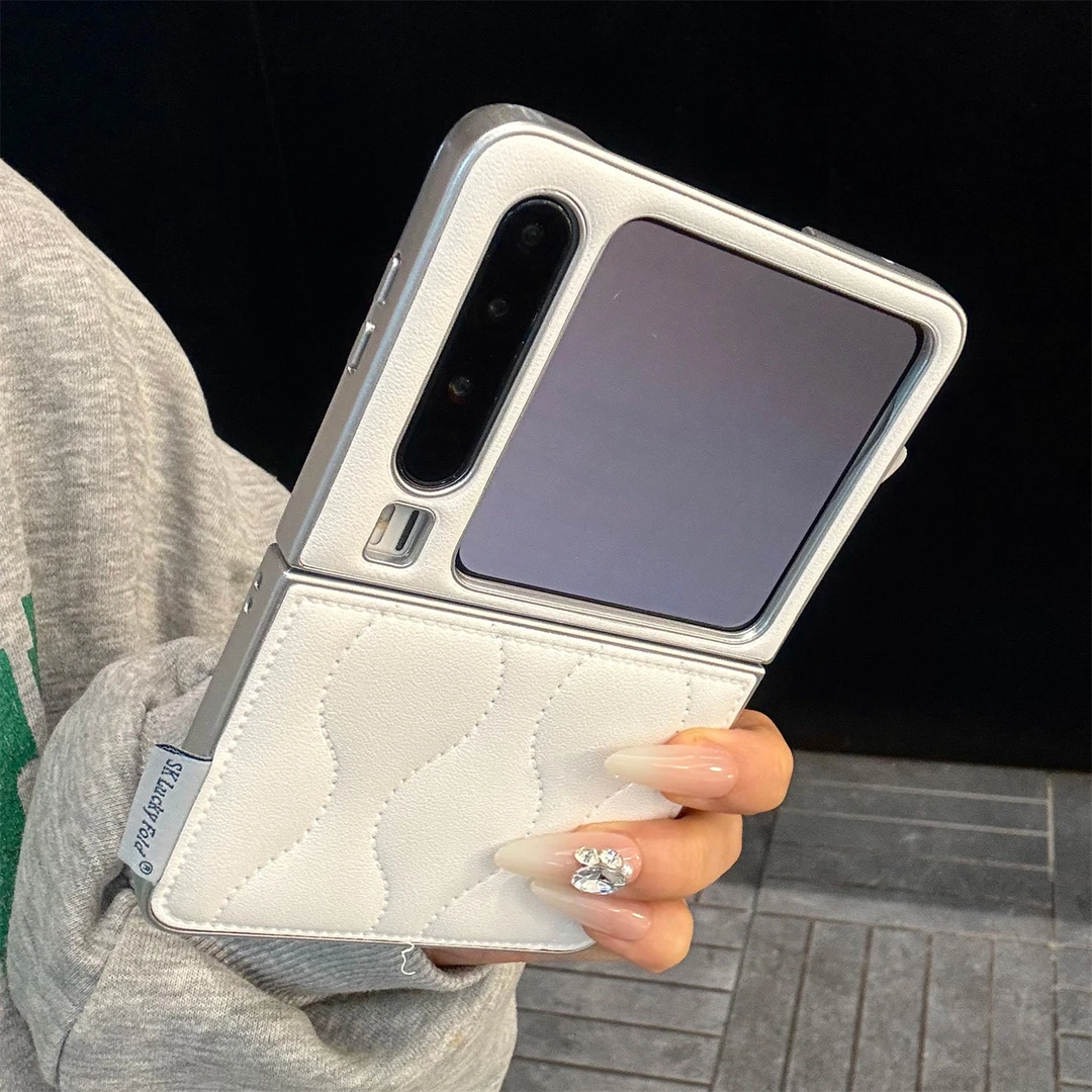 适用华为purax典藏版手机壳银色边框小米MixFlip2纯色车线羽绒服