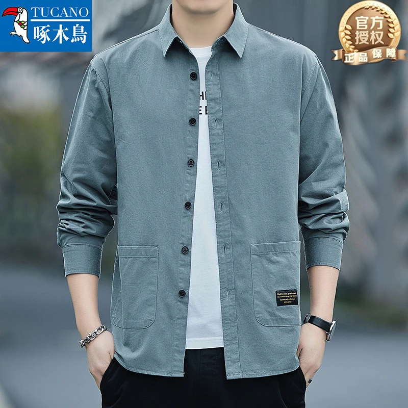 【纯棉长袖】啄木鸟正品男士全棉衬衫外穿爆款工装户外简约春季新款