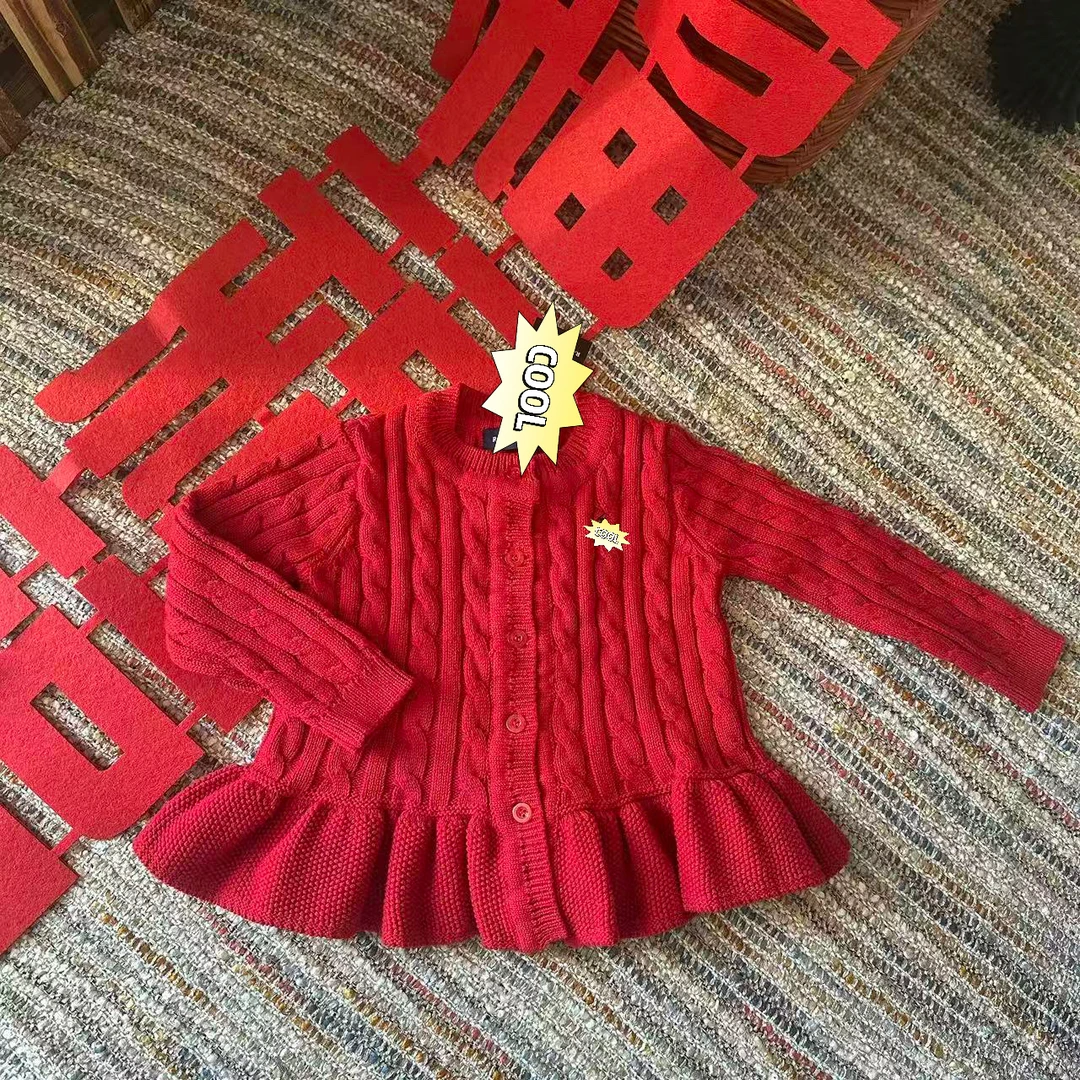 女童秋冬新款可爱针织麻花毛衣开衫外套