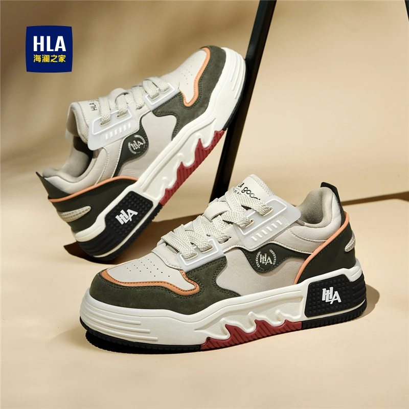 HLA/海澜之家男鞋新款透气潮流拼接厚底板鞋耐磨百搭男士休闲潮鞋