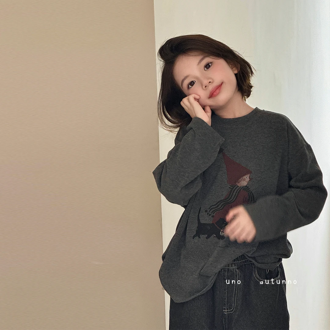 「UNO AUTUNNO」【独立少女】糯米绒女中大童卡通印花圆领T恤GQ1876