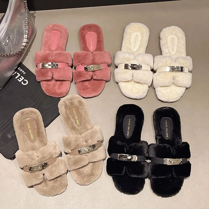 优雅！气质！温柔老钱风~INS露思毛毛拖鞋女2025秋冬季慵懒高级感