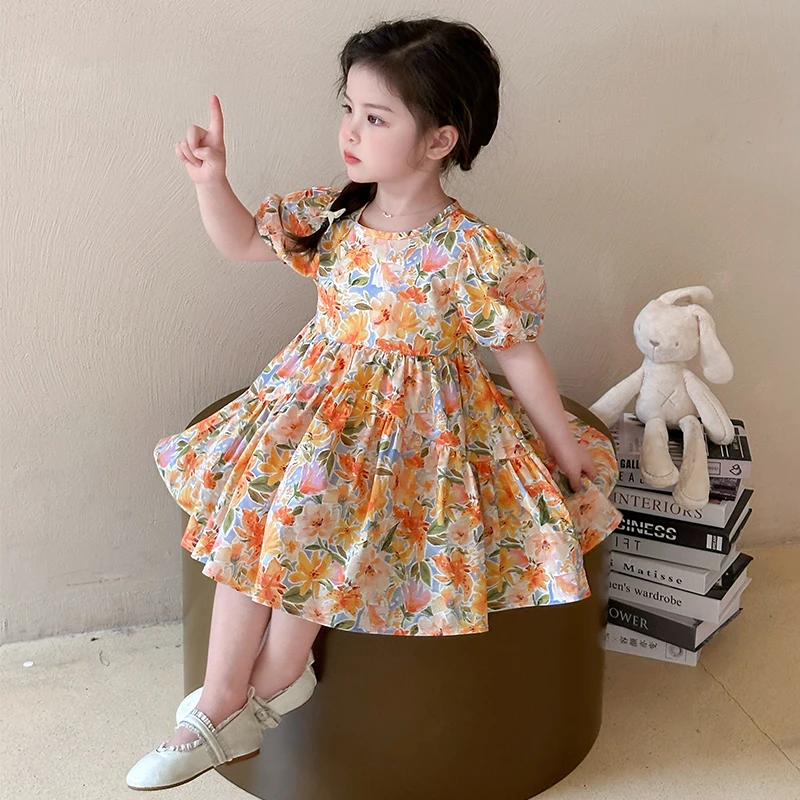 女童夏季短袖碎花裙2025儿童纯棉连衣裙韩系甜美风裙子宝宝公主裙