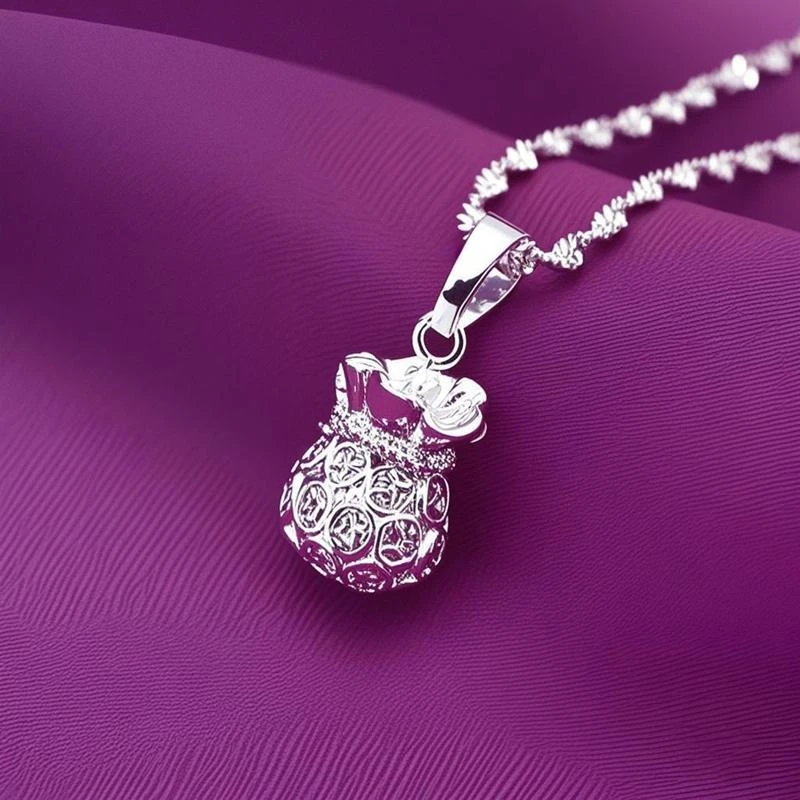 坠链均足银 999纯银项链女款时尚百搭足银钱币福袋吊坠转运精美礼