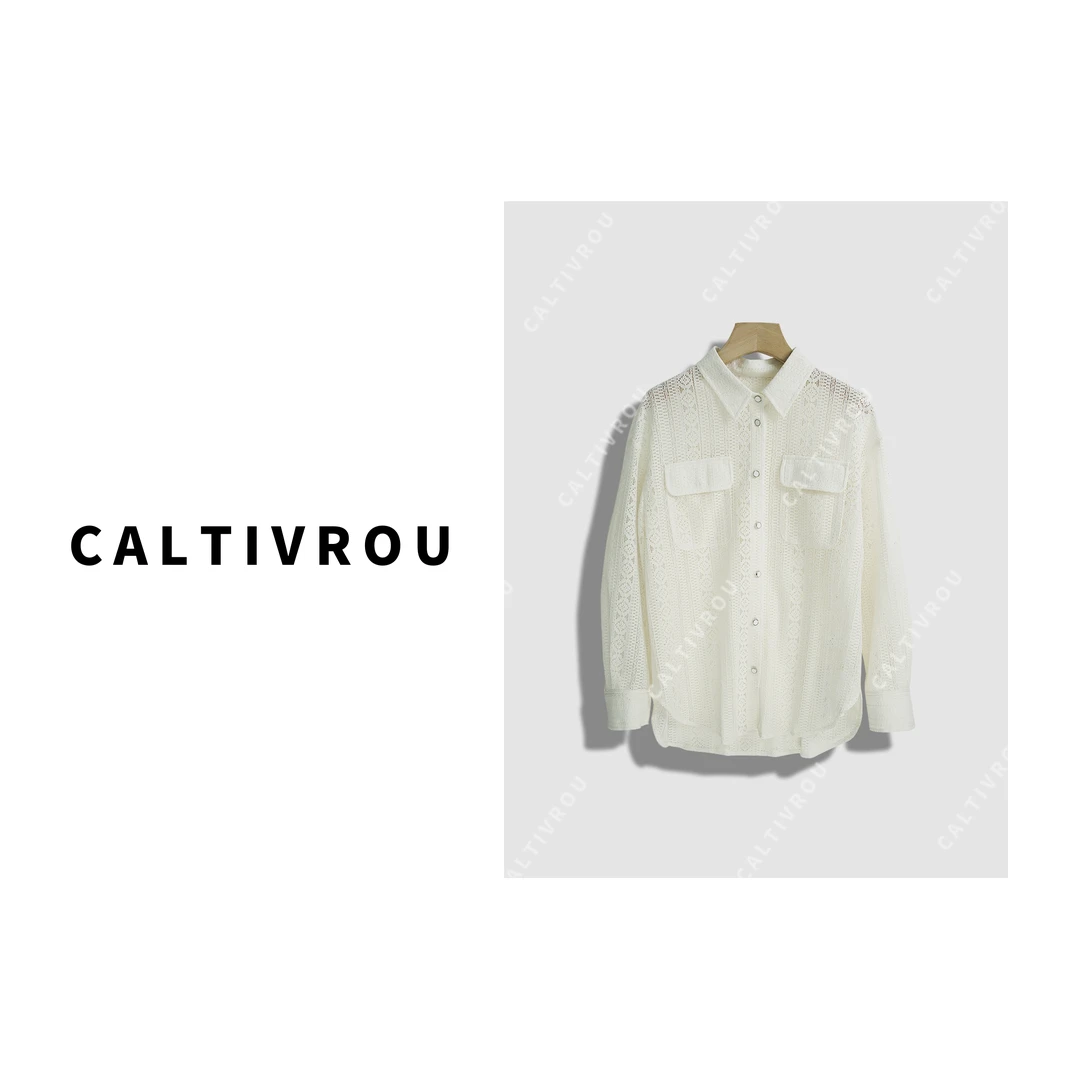 Caltivrou镂空长袖翻领防晒衬衫-Y14957