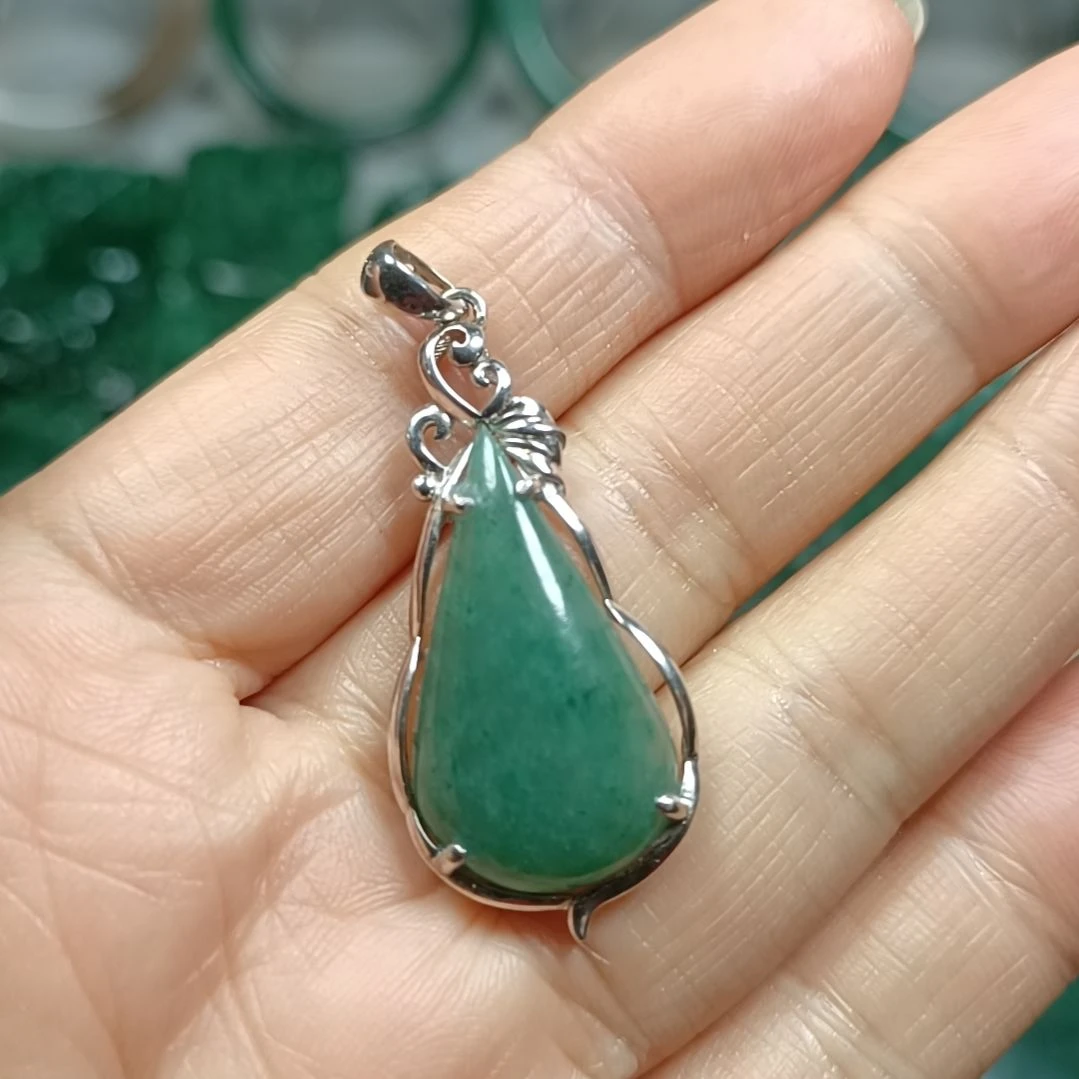 独山玉银S925镀金镶嵌挂件