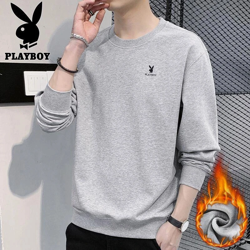 花花公子棉卫衣纯色男上衣春秋冬季新款加绒休闲长袖t恤男装