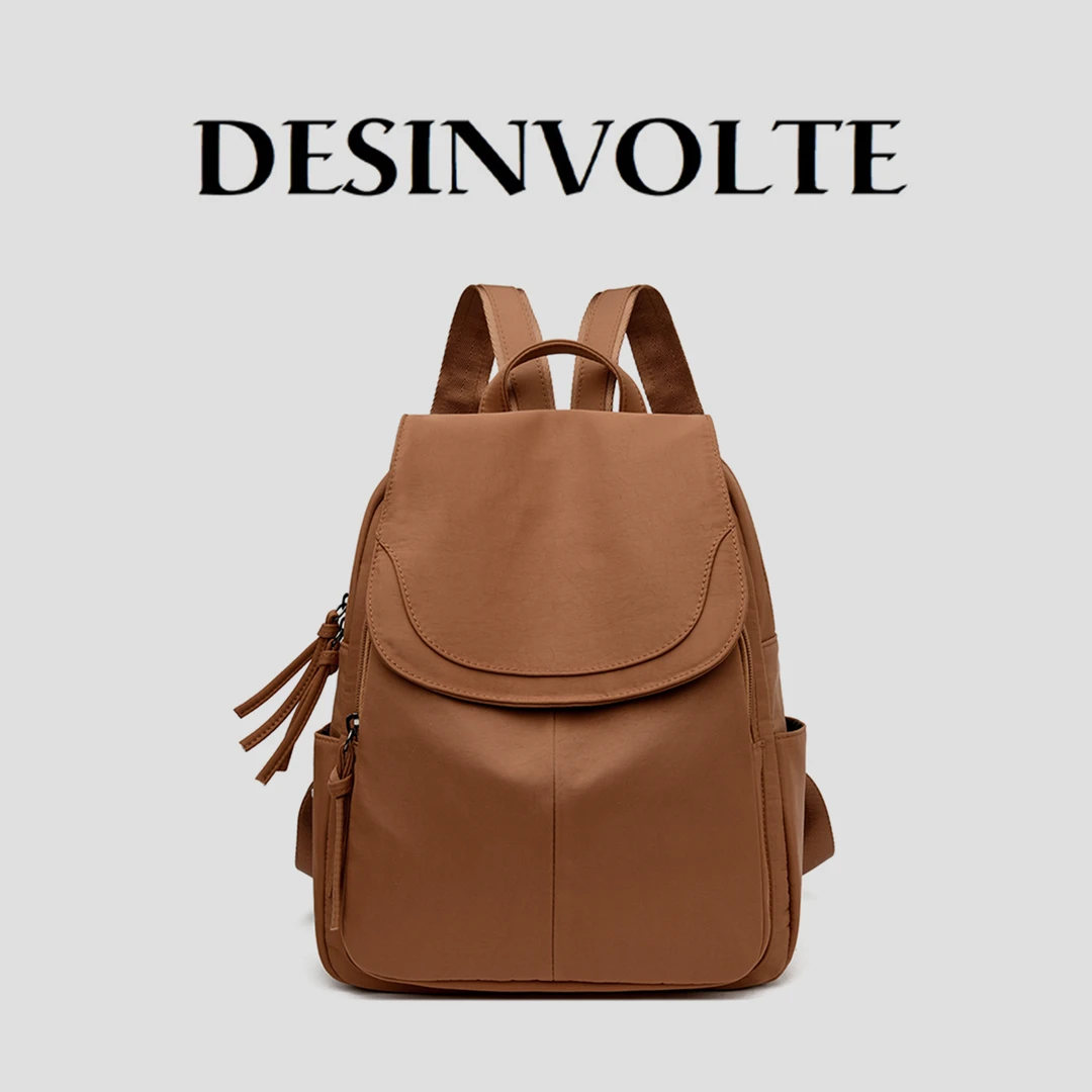 Desinvolte双肩包女牛津布复古纯色简约风小众女士韩版轻便休闲