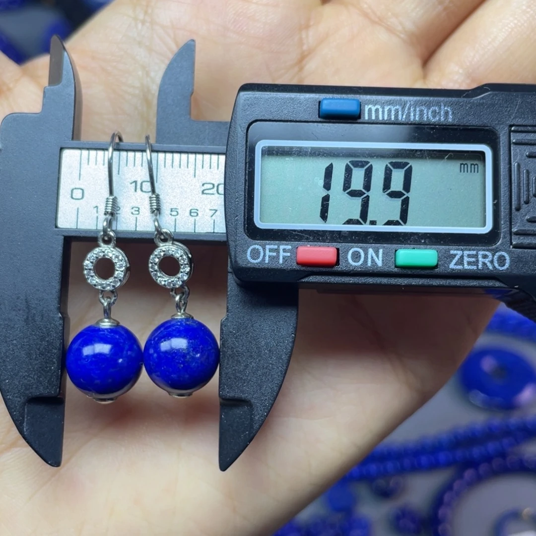 青金石银S925镶嵌10mm耳饰