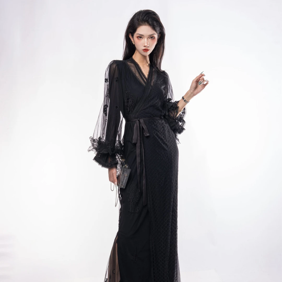 妖客东楼声C236433连衣裙刺绣蕾丝收腰新中式时尚气质设计师品牌