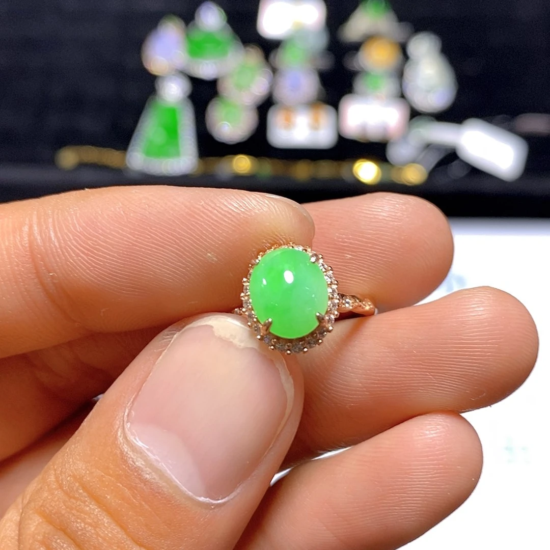 翡翠戒指银S925镶嵌27号