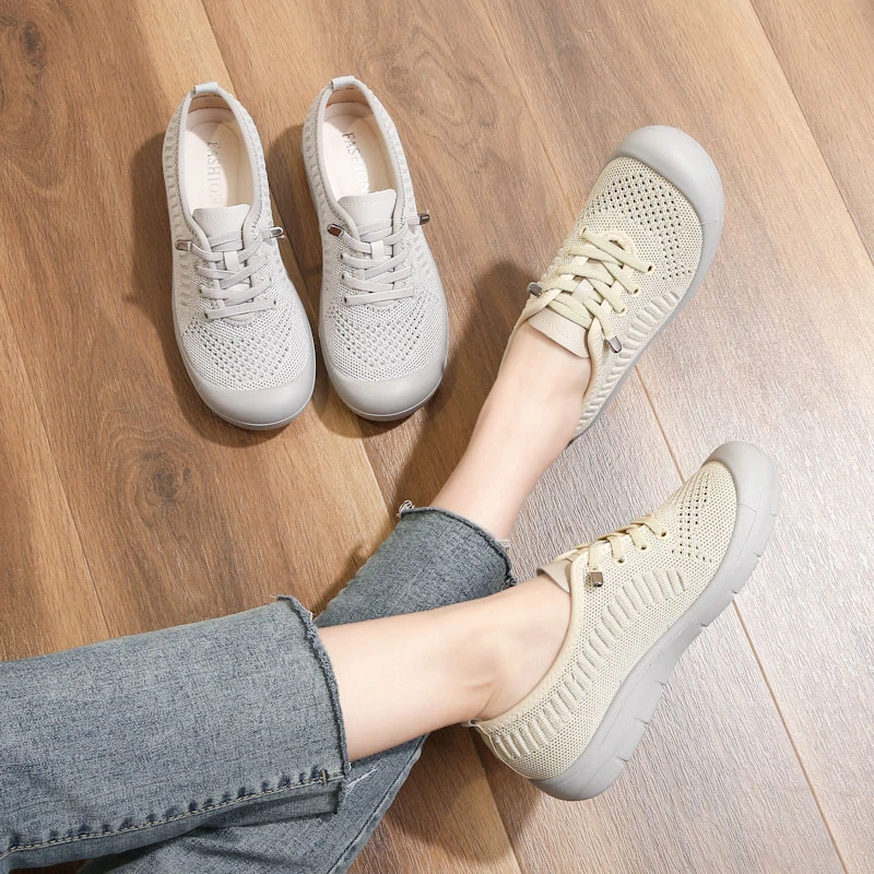 新款春夏妈妈鞋镂空透气舒适超软飞织中老年女鞋老人休闲网面单鞋