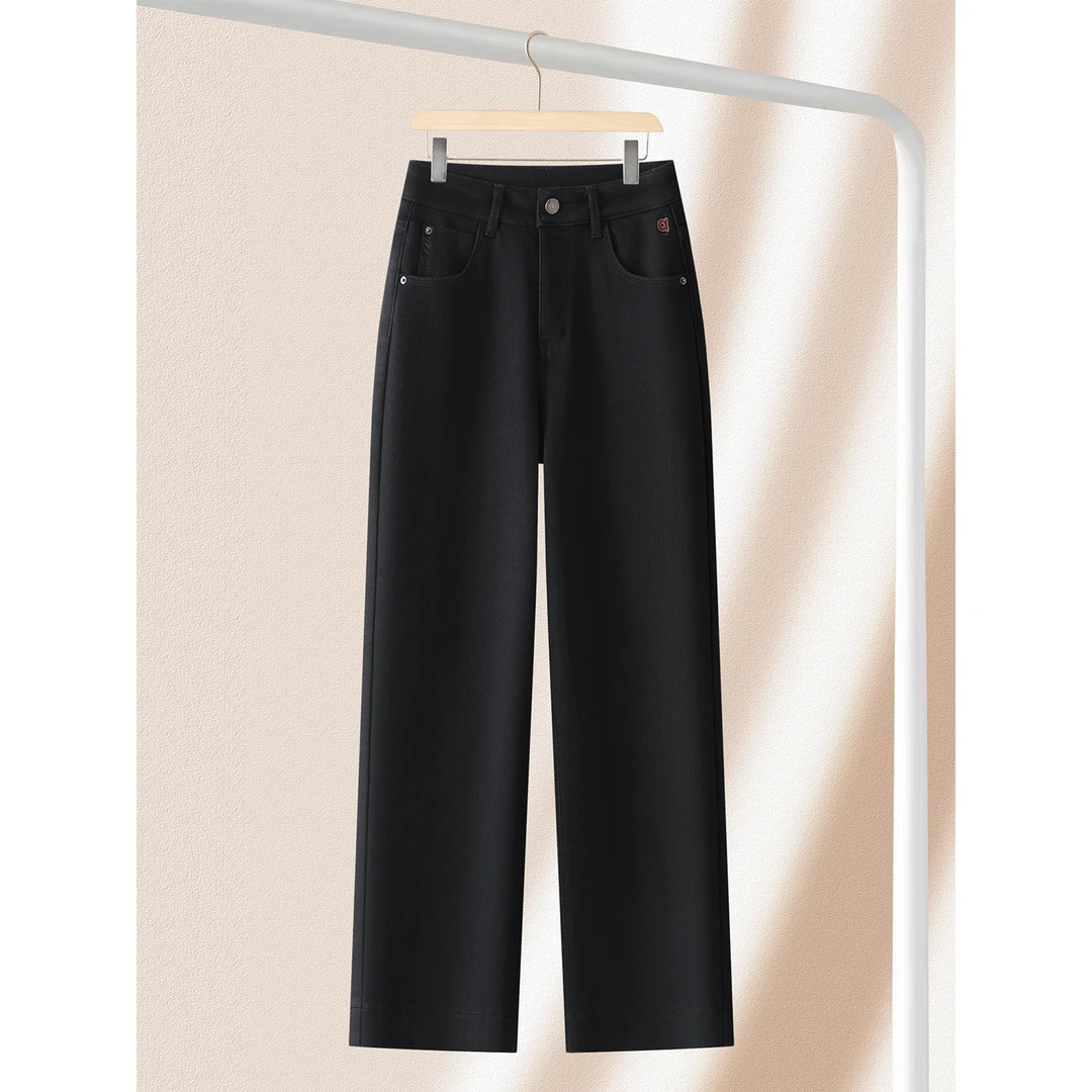 小个子加绒法棍牛仔裤女秋冬2025新款高腰显瘦保暖休闲直筒烟管裤