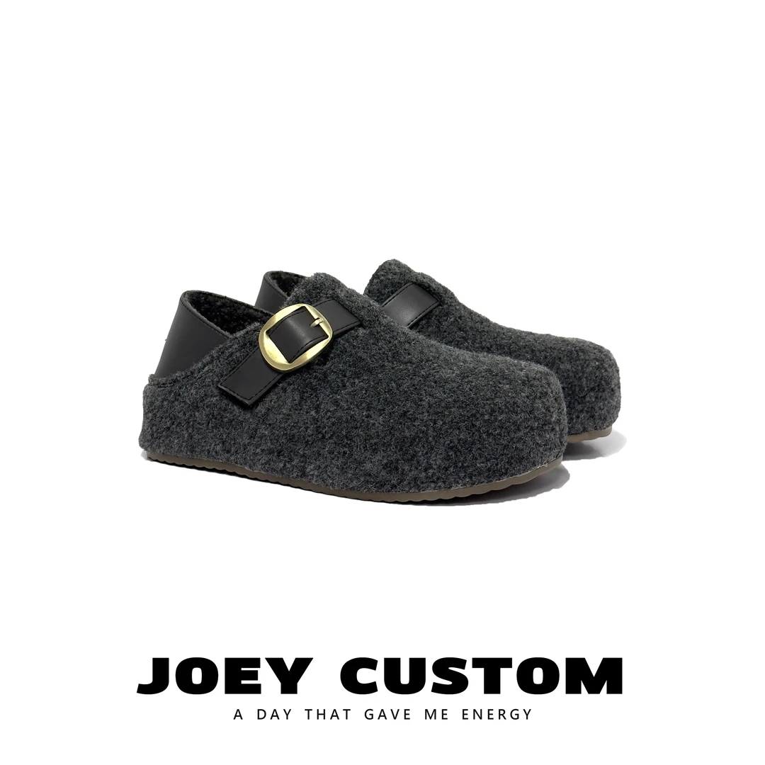 JOEY |  高级毛呢勃肯鞋秋冬两穿内增高森系懒人一脚蹬鞋  6766-3