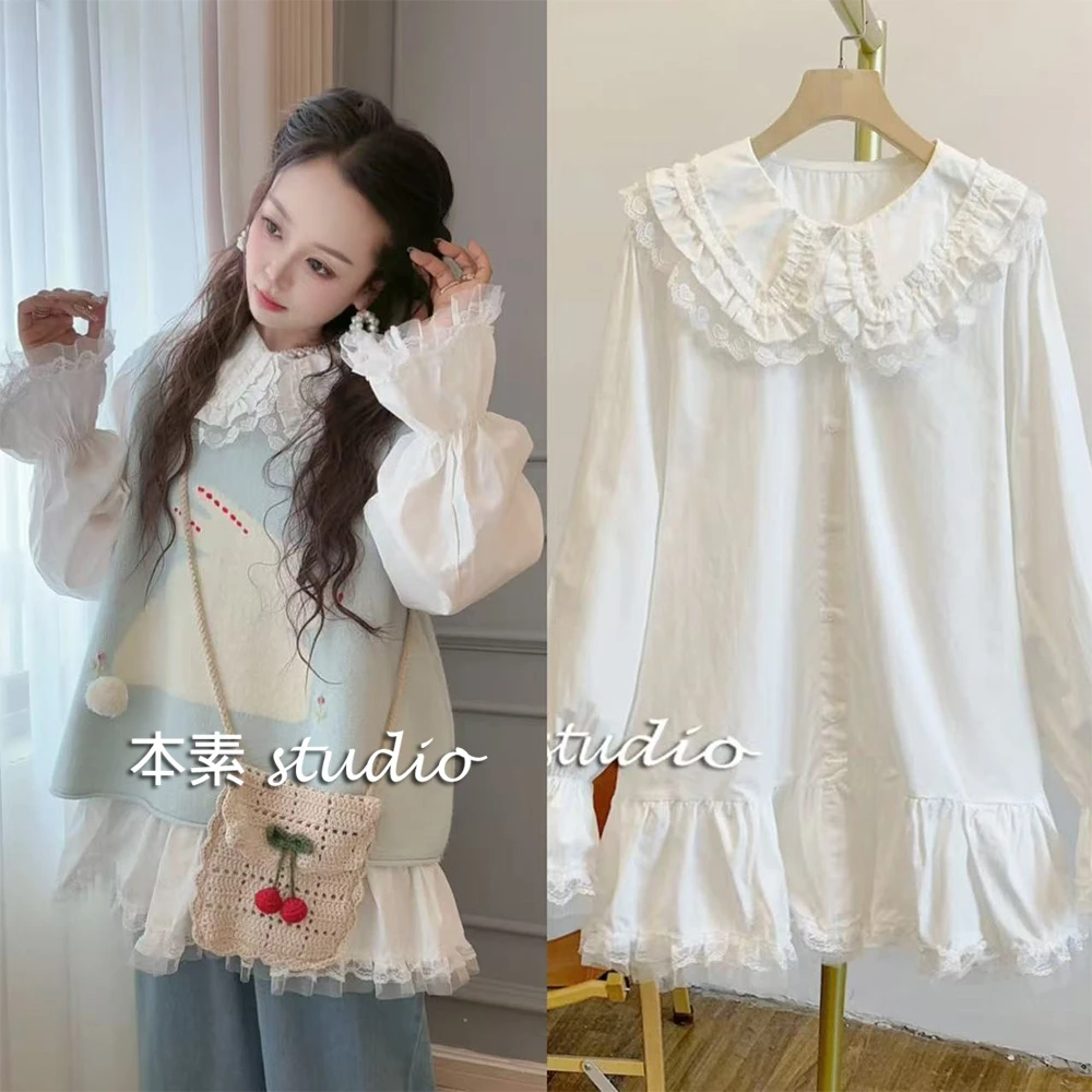 小甜心C3328蕾丝边全开扣娃娃领衬衫