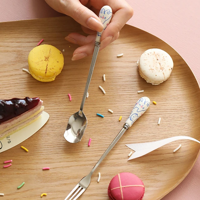 蓝莲花家304不锈钢甜品勺网红勺家可爱水果叉创意休闲叉