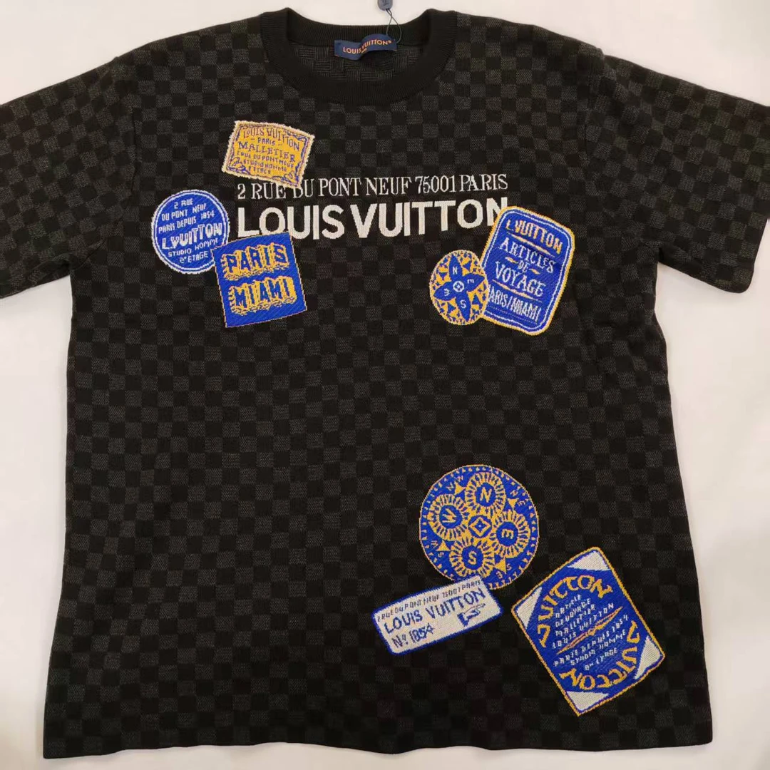未拆封  LouisVuitton/路易威登  棋盘格补丁针织T恤