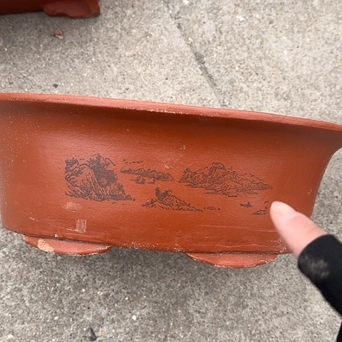 紫砂宜兴紫砂花盆38红椭圆