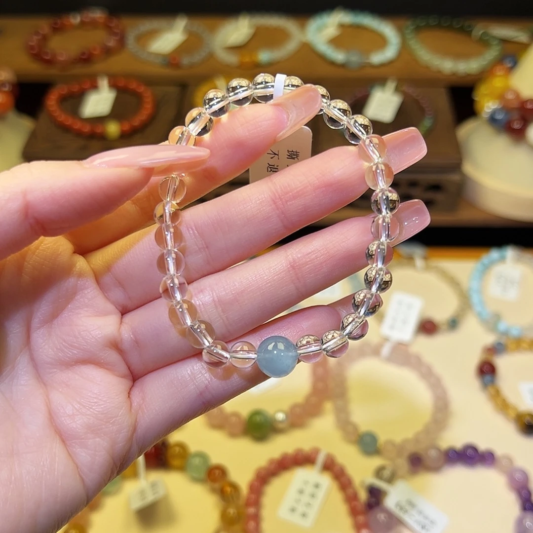 水晶手串银S925镀金镶嵌白2115