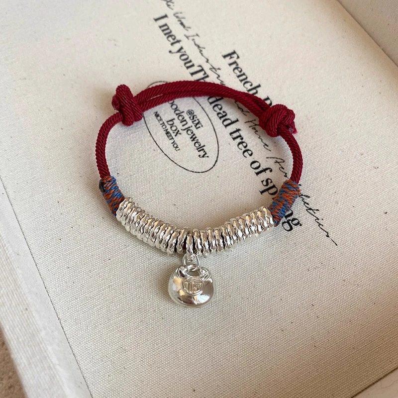 足银手链 红绳民族风盘缠福袋手绳