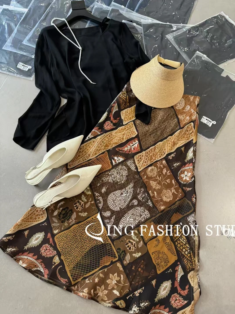 JING圆领T恤新潮风气质显瘦中长款长袖短款不规则