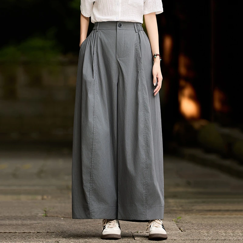 2025夏季新款时尚宽松阔腿弯刀月亮裤女设计感休闲大码韩风九分裤