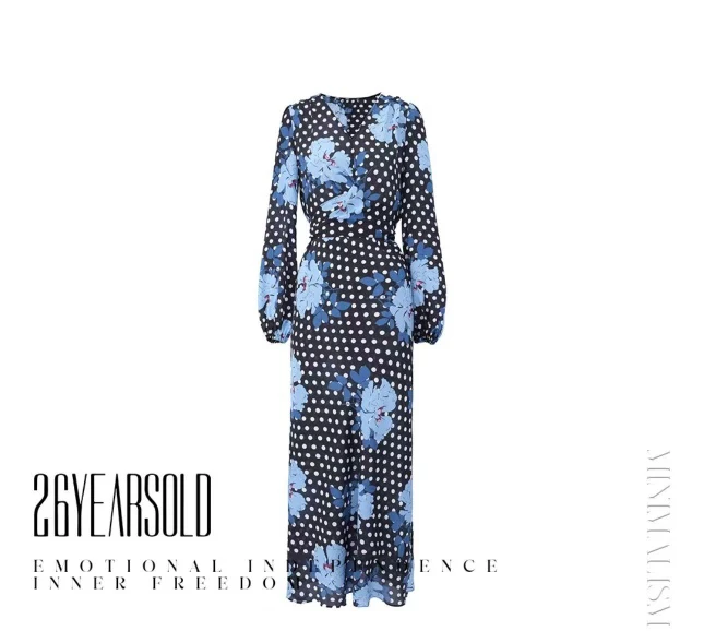 【海棠花未眠】波点印花围裹系带式长袖连衣裙25SS-3335H