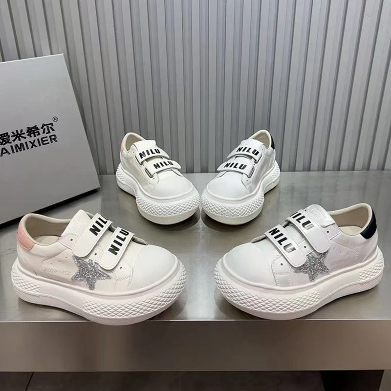 水钻星星小白鞋女休闲板鞋早秋新款牛皮时尚厚底百搭运动潮女鞋瑷
