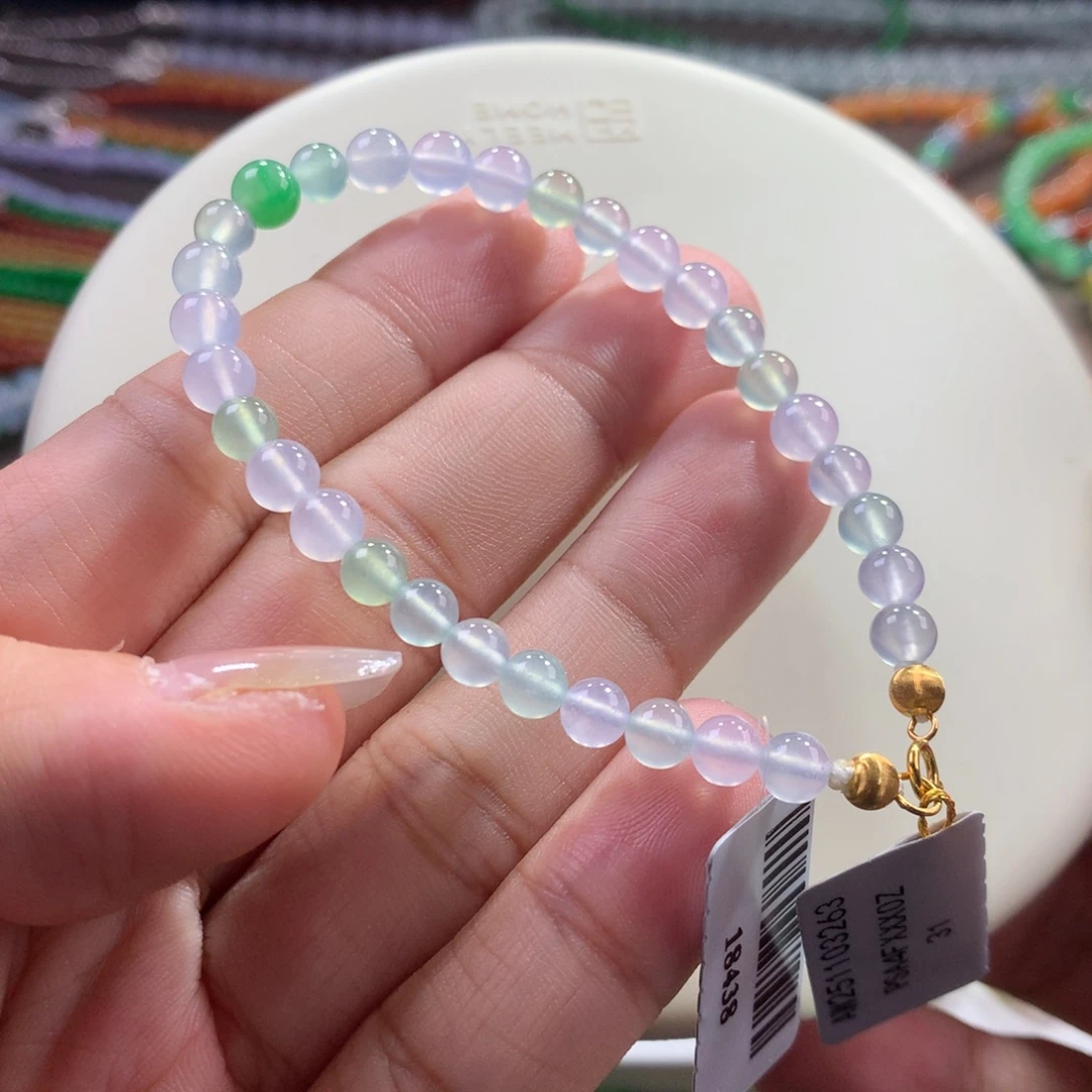 翡翠未镶嵌手链高冰仙气梦幻马卡龙单圈卡5~5.7