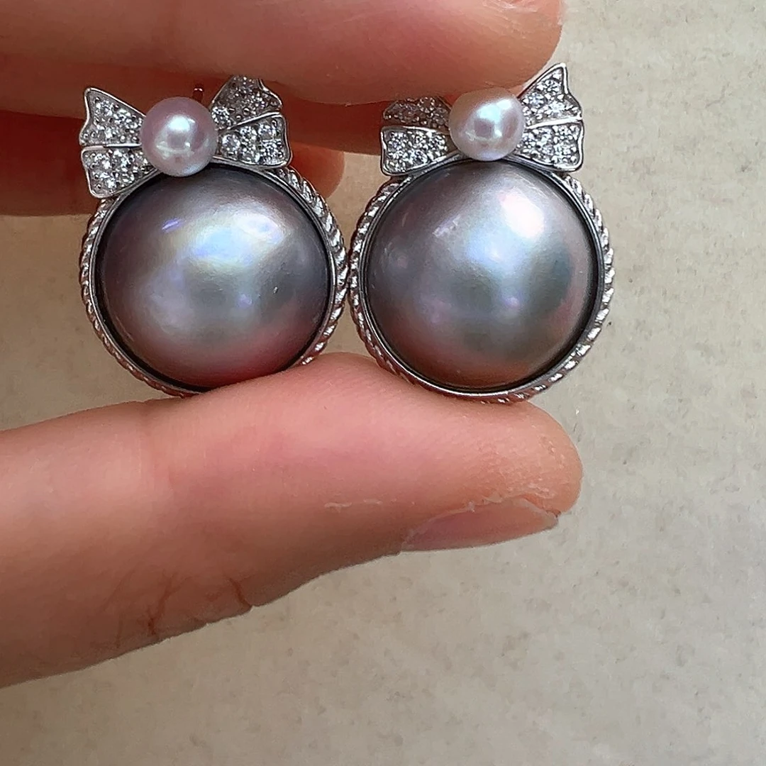 拼合珍珠（马贝珠）耳饰银S925镶嵌