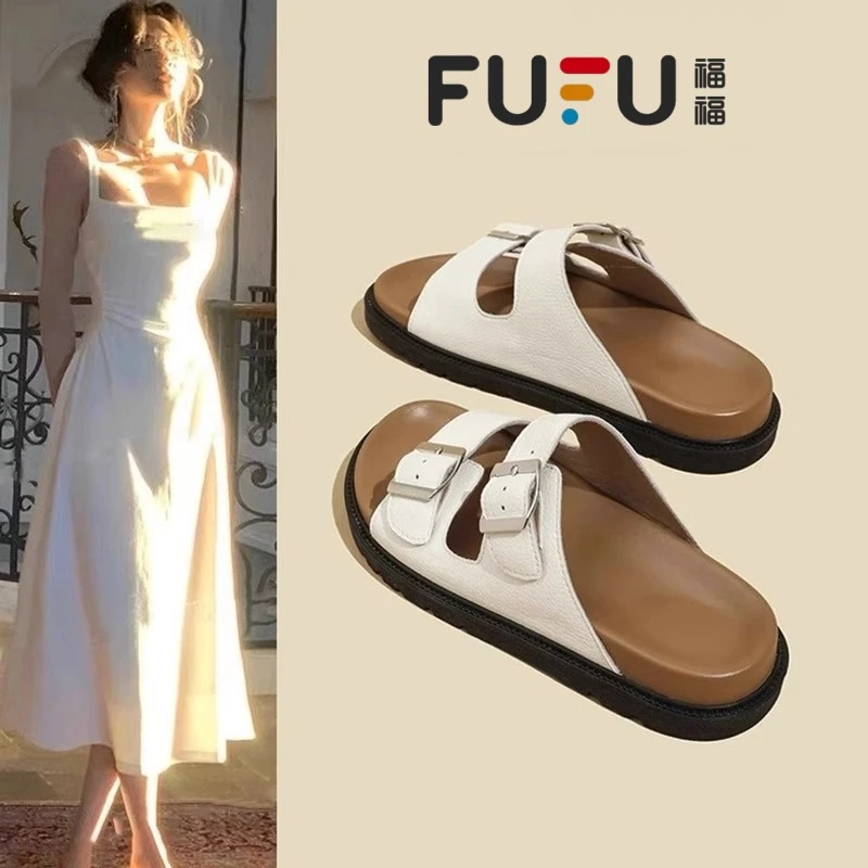 福福勃肯拖鞋女外穿2025夏季新款高级感软底百搭一字拖休闲凉拖鞋