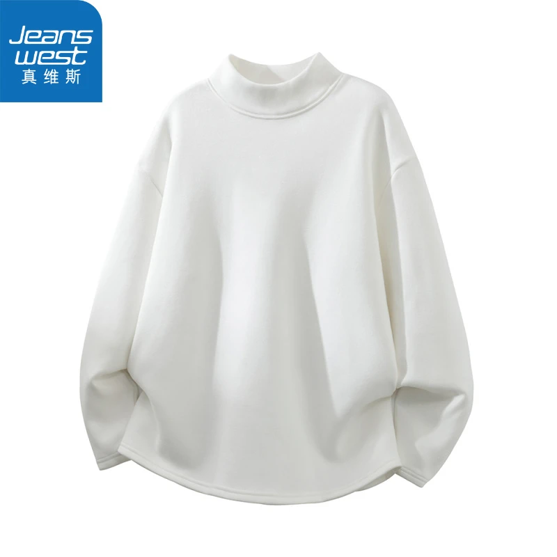 真维斯绒德打底衫男款秋冬加绒保暖中高领长袖内搭美式圆领卫衣