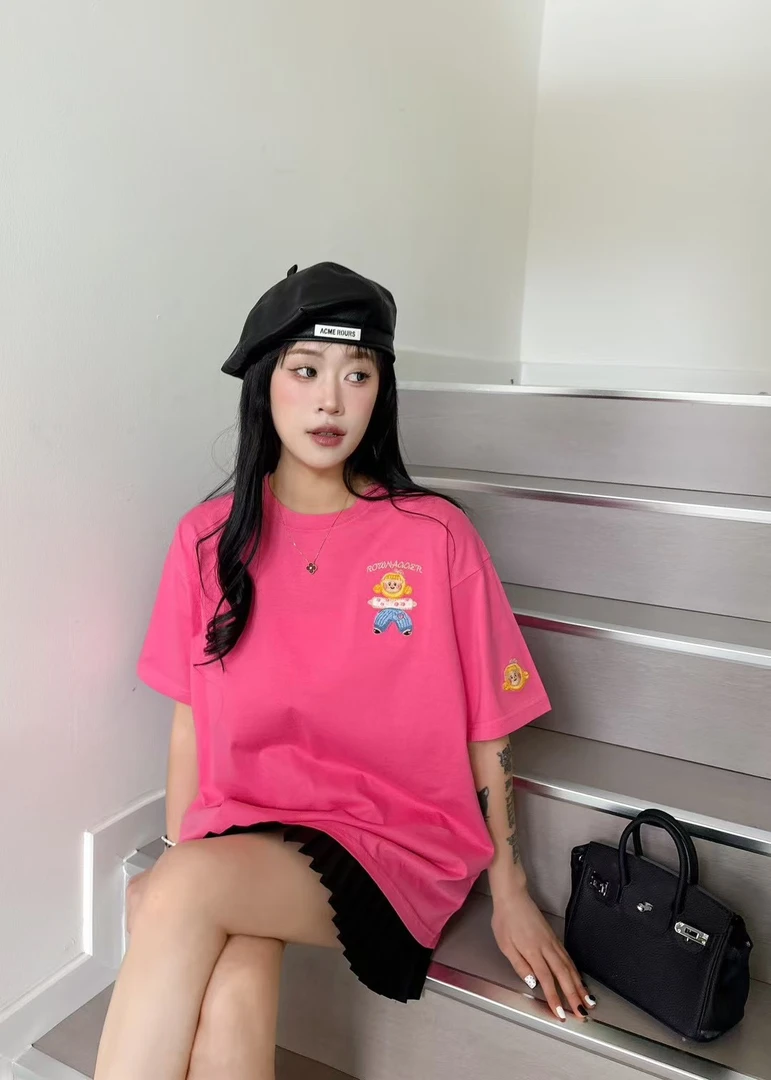 夏季RRWAGGER纸袋家2053韩版时尚减龄重工卡通刺绣宽松大码短袖T