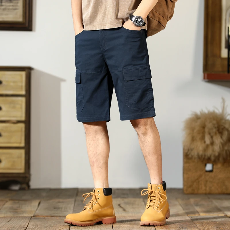 夏季多口袋男士五分裤美式工装短裤宽松直筒休闲中裤水洗弹力裤子