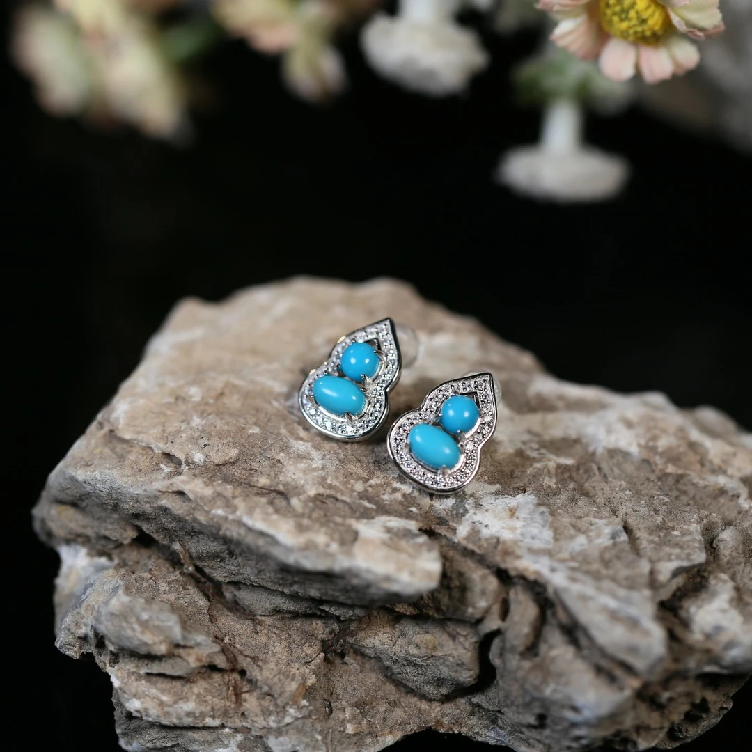 【灵熙专属】安曼博 S925银小福芦绿松美松耳饰 (约4*6mm) XZ0213BZ