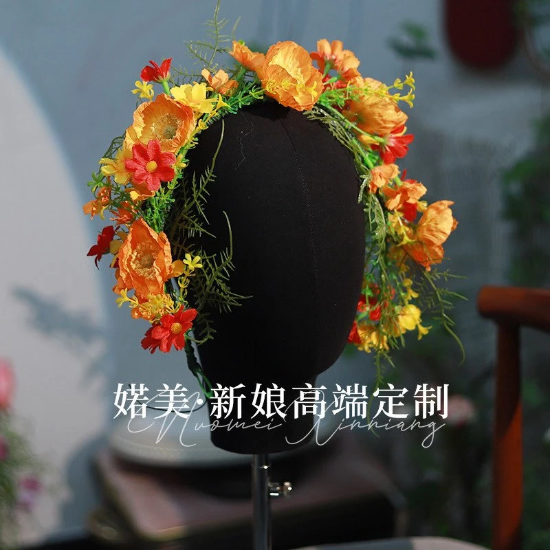 新娘花朵头饰森系写真度假婚纱超仙绿植头环摄影拍照发饰伴娘花环