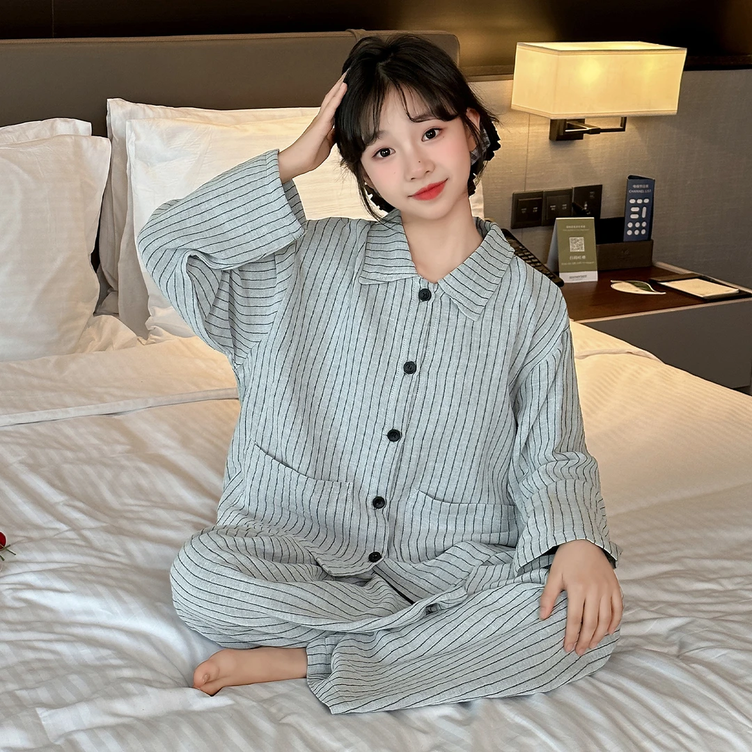 儿童春秋季日系居家开衫韩版女童棉纱休闲风家居服套装