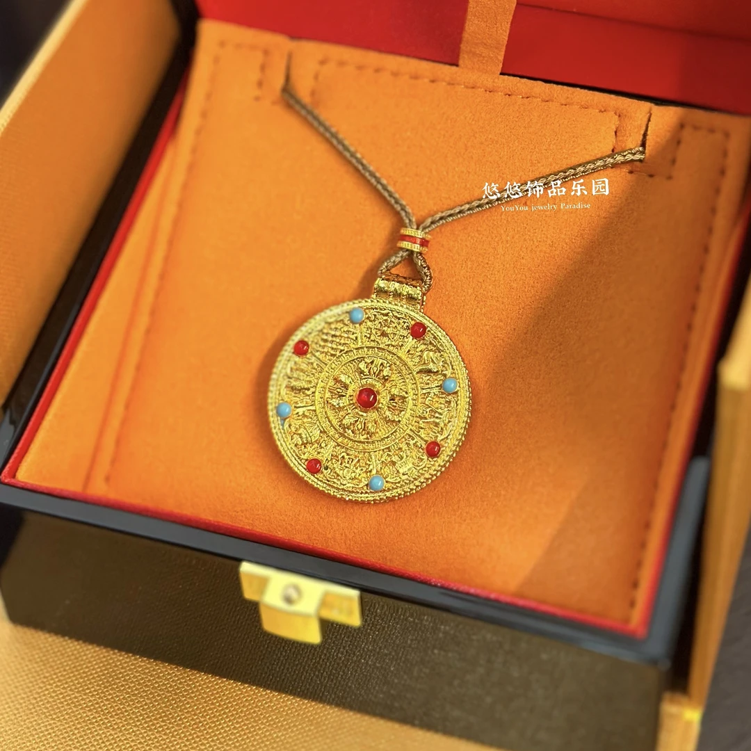 铜合金吊坠 镀K金【如意八宝】新中式复古罗盘金刚杵圆饼吊坠项链