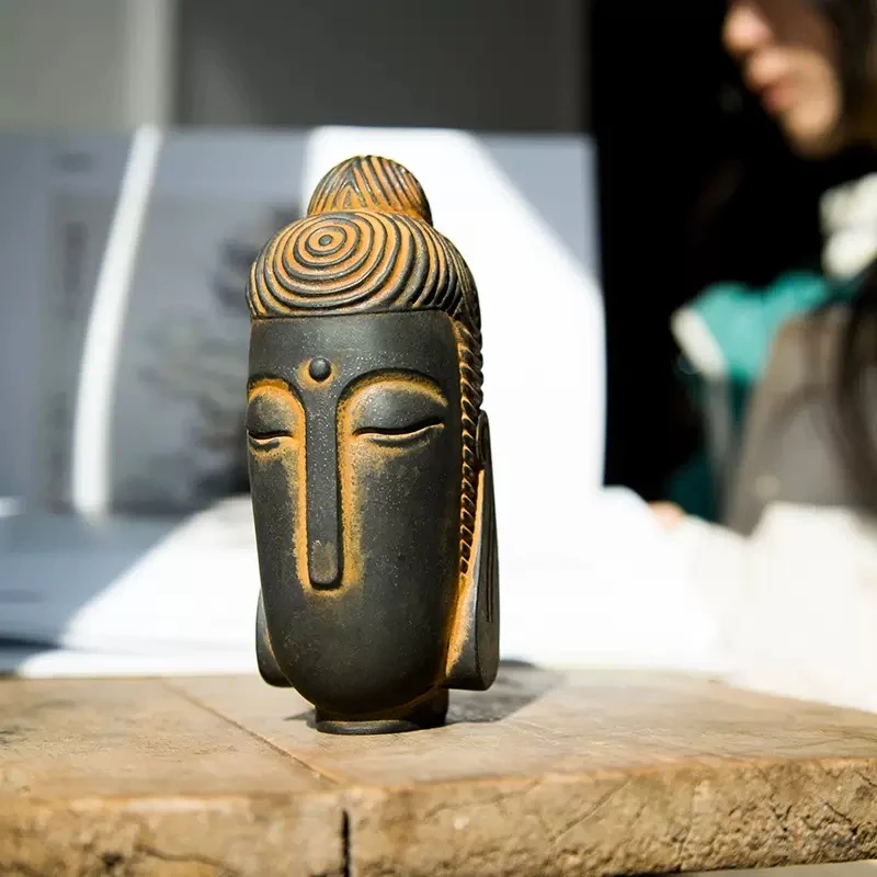 新中式禅意无相佛头摆件铁艺佛祖国风铁锈桌面工艺品小摆设仿铸铁