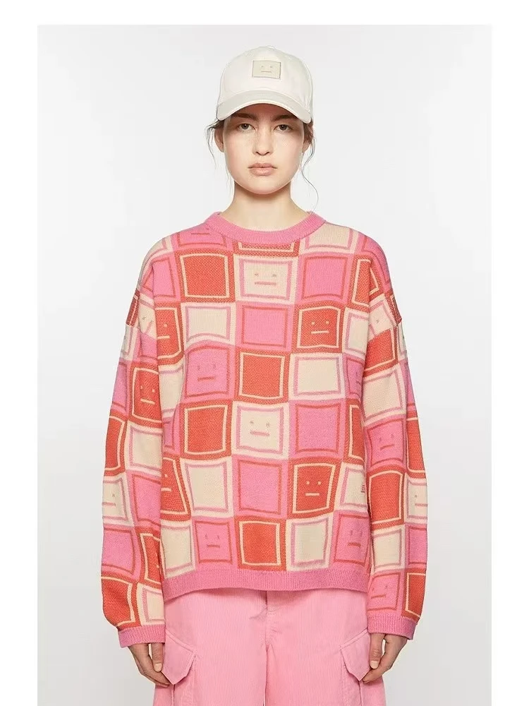 未使用 Acne studio 娜娜专享 方块撞色格子笑脸针织毛衣