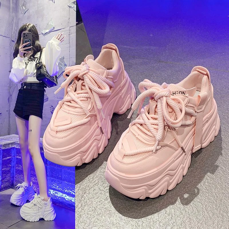 今年流行的厚底老爹鞋女款2025春季新款显脚小8cm增高松糕运动鞋