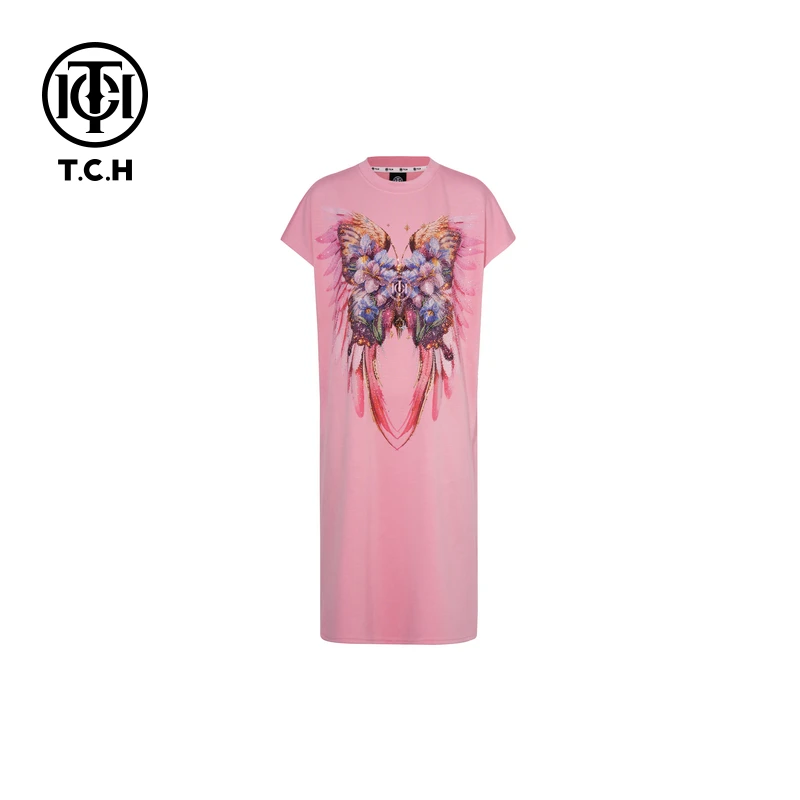 TCH轻奢烫钻工艺炫彩蝴蝶连衣裙T75A30E1002私服tch