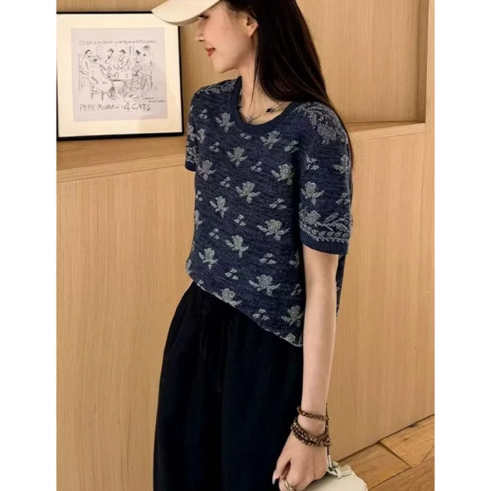 丽丽家~荷花短袖时尚休闲百空圆领提花