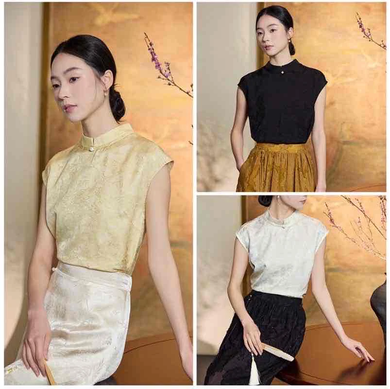 2025新款新中式无袖简约时尚印花女装上衣 51S0335